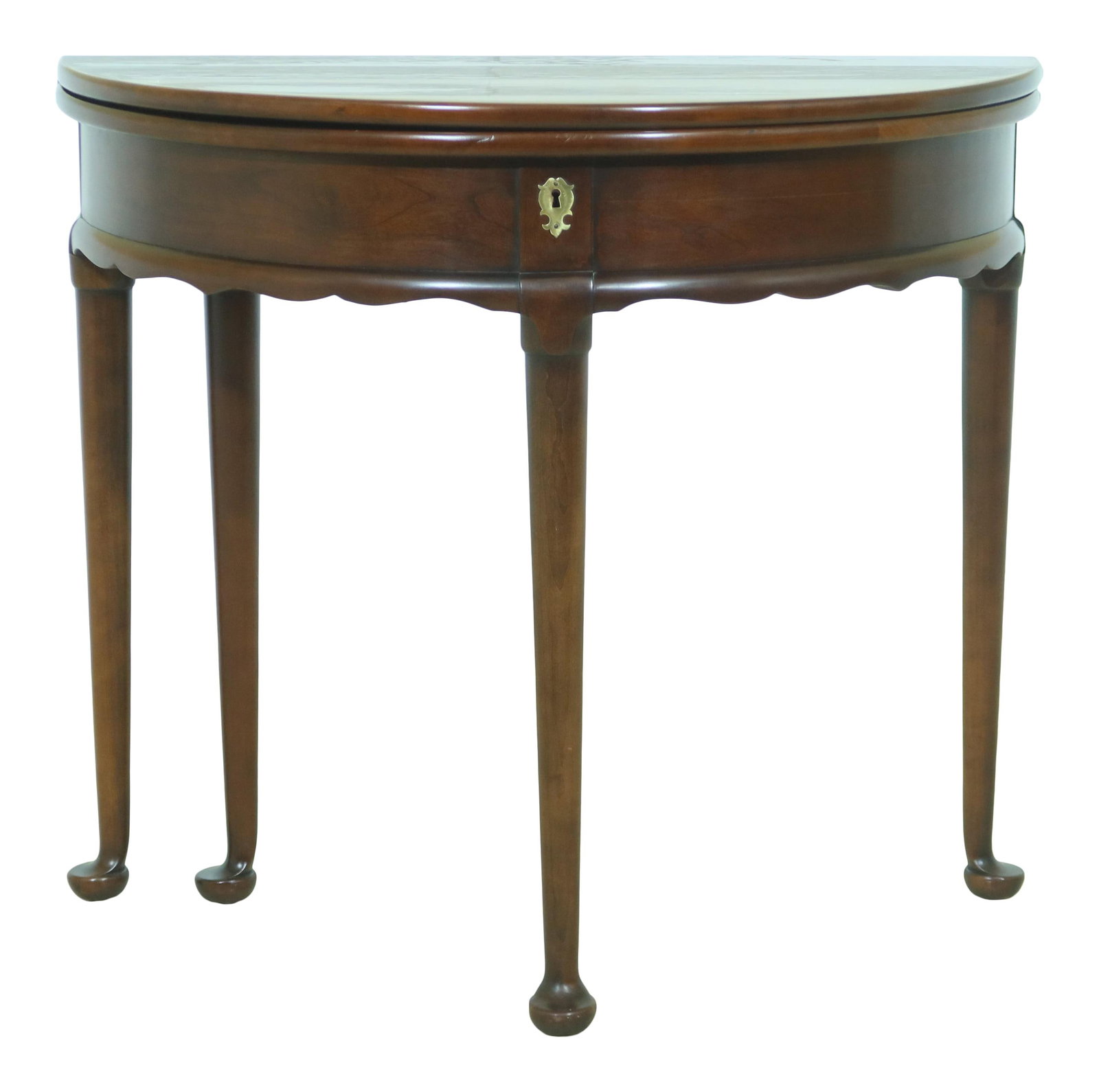 Statton Old Towne Cherry Flip Top Hall Table with Queen Anne Legs: Statton Old Towne Cherry Flip Top Hall Table with Queen Anne Legs This exquisite Statton Old Towne Cherry Flip Top Hall Table, crafted circa 1981, features solid cherry wood construction with a rich O