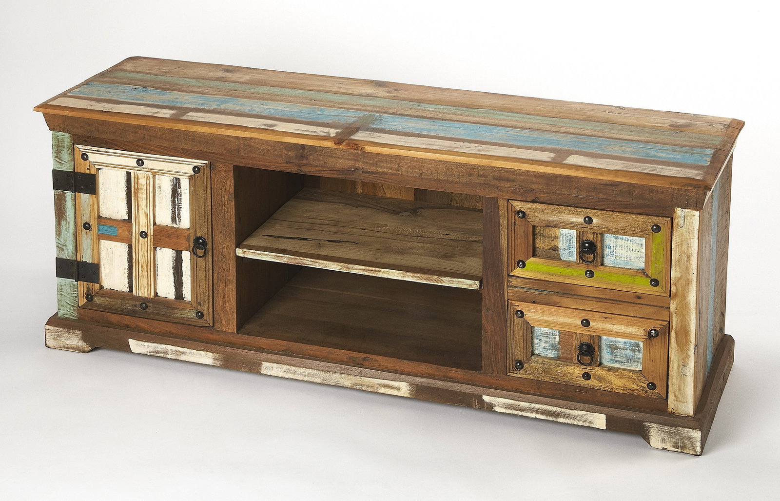 Butler Rustic Multi-Color TV Console Hand-Painted Acacia Mango Wood (1 of 5)