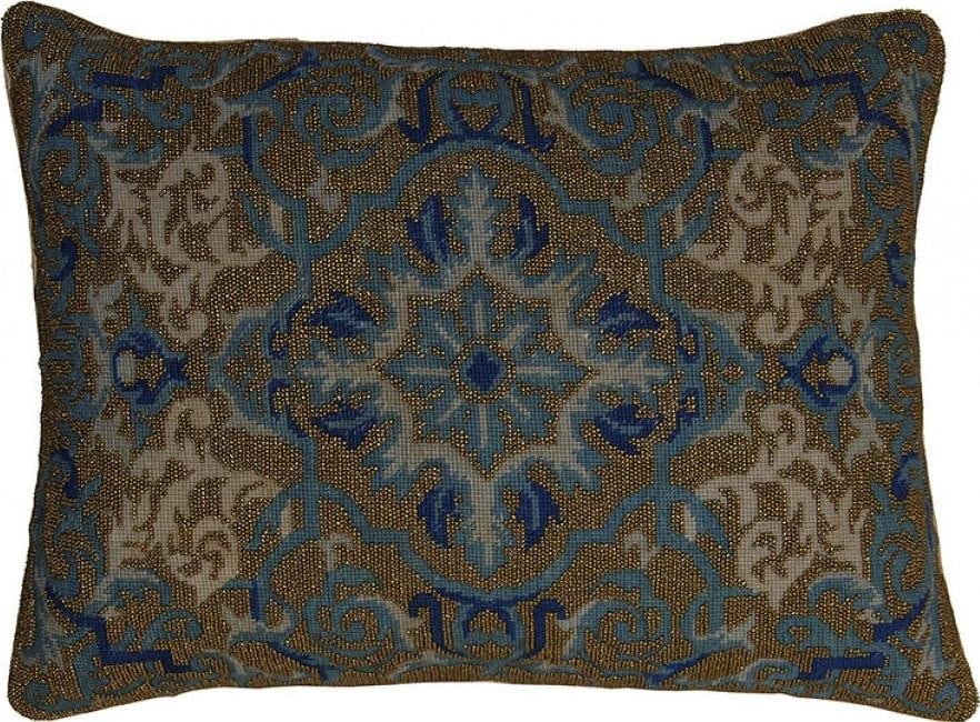 Provence Home Beaded Pillow with Velvet Trim 16x20 Handmade Beige (1 of 1)