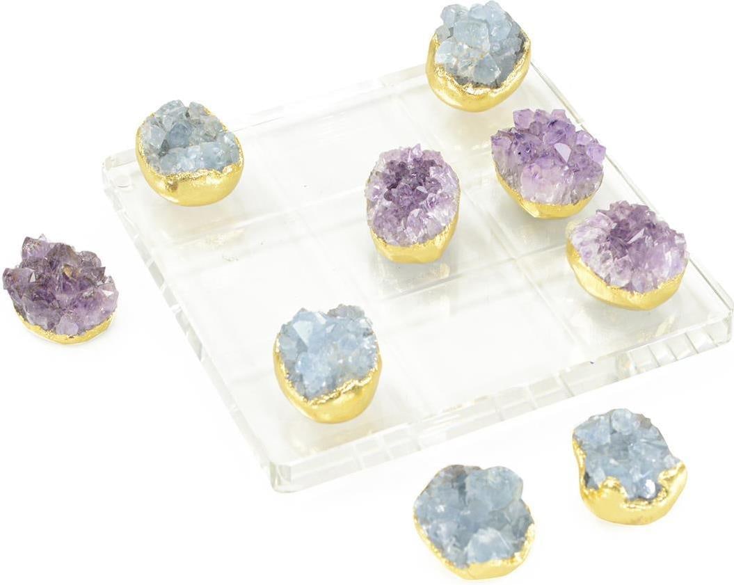 John-Richard Amethyst Crystal Tic-Tac-Toe Game with Gold Finish: John-Richard Amethyst Crystal Tic-Tac-Toe Game with Gold Finish Discover the elegance of this exquisite Tic-Tac-Toe game, crafted from stunning amethyst crystal and featuring a luxurious gold backing.