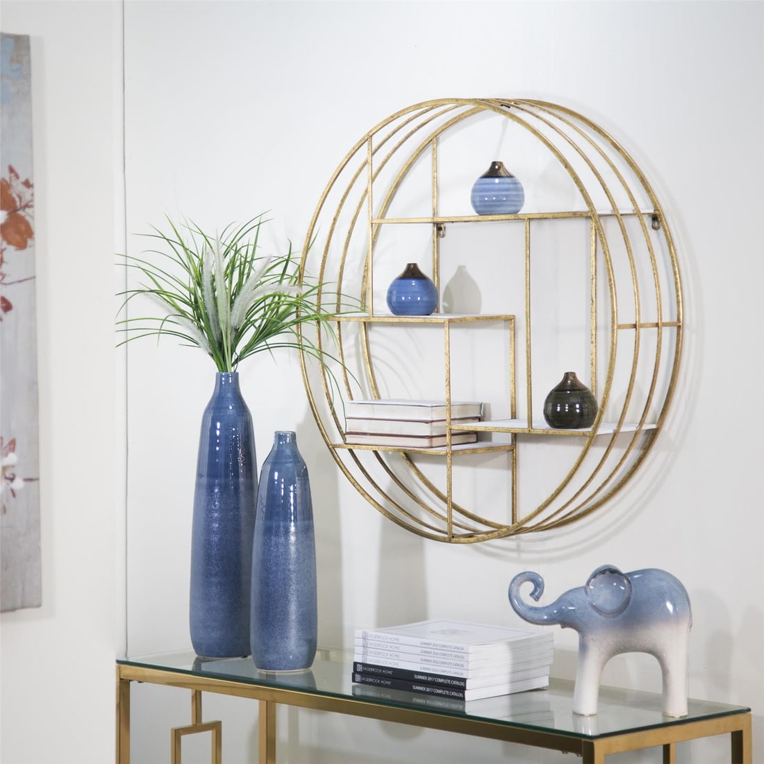 Sagebrook Chic Round Gold White Metal Wall Shelf 32H 7W 7.25D (1 of 5)