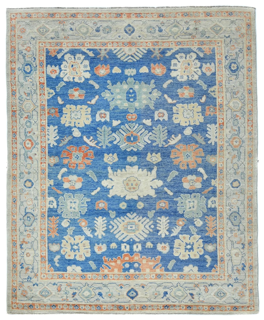 Handmade Oushak Oriental Rug 8'3 x 10'5 Floral Design Wool: Handmade Oushak Oriental Rug 8'3 x 10'5 Floral Design Wool Elevate your living space with this exquisite handmade Pakistan Oushak Oriental rug, featuring a muted floral design that effortlessly comple
