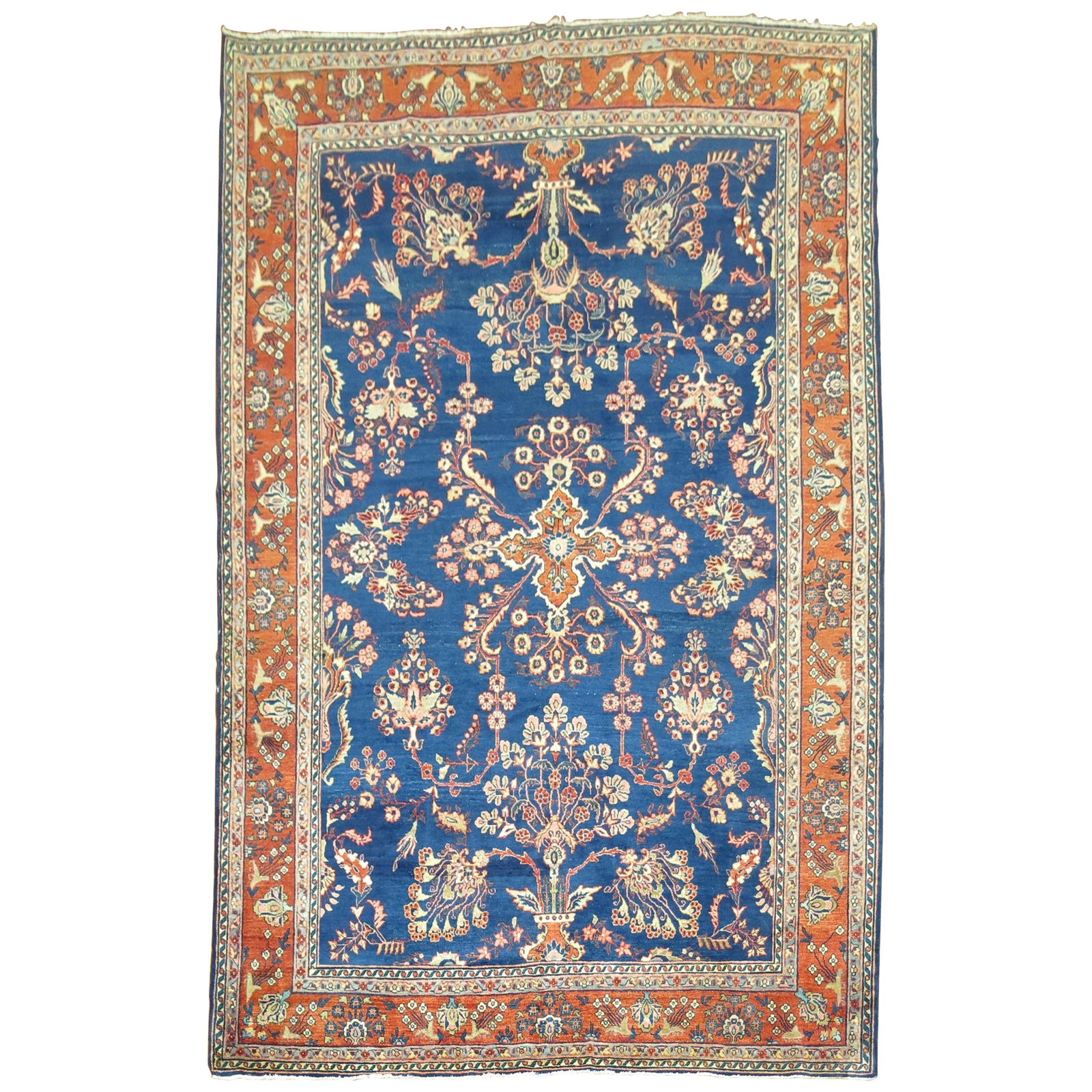 Royal Blue Antique Mohajeran Persian Sarouk Rug 85 x 126 Hand-Woven Late 19th Century: Royal Blue Antique Mohajeran Persian Sarouk Rug 85 x 126 Hand-Woven Late 19th Century Discover the exquisite beauty of this Royal Blue Antique Mohajeran Persian Sarouk Rug, a stunning piece from the l