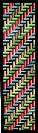 Handmade Steps Rug 2x8 Early American 100% Wool Blue Brown Yellow (1 of 1)