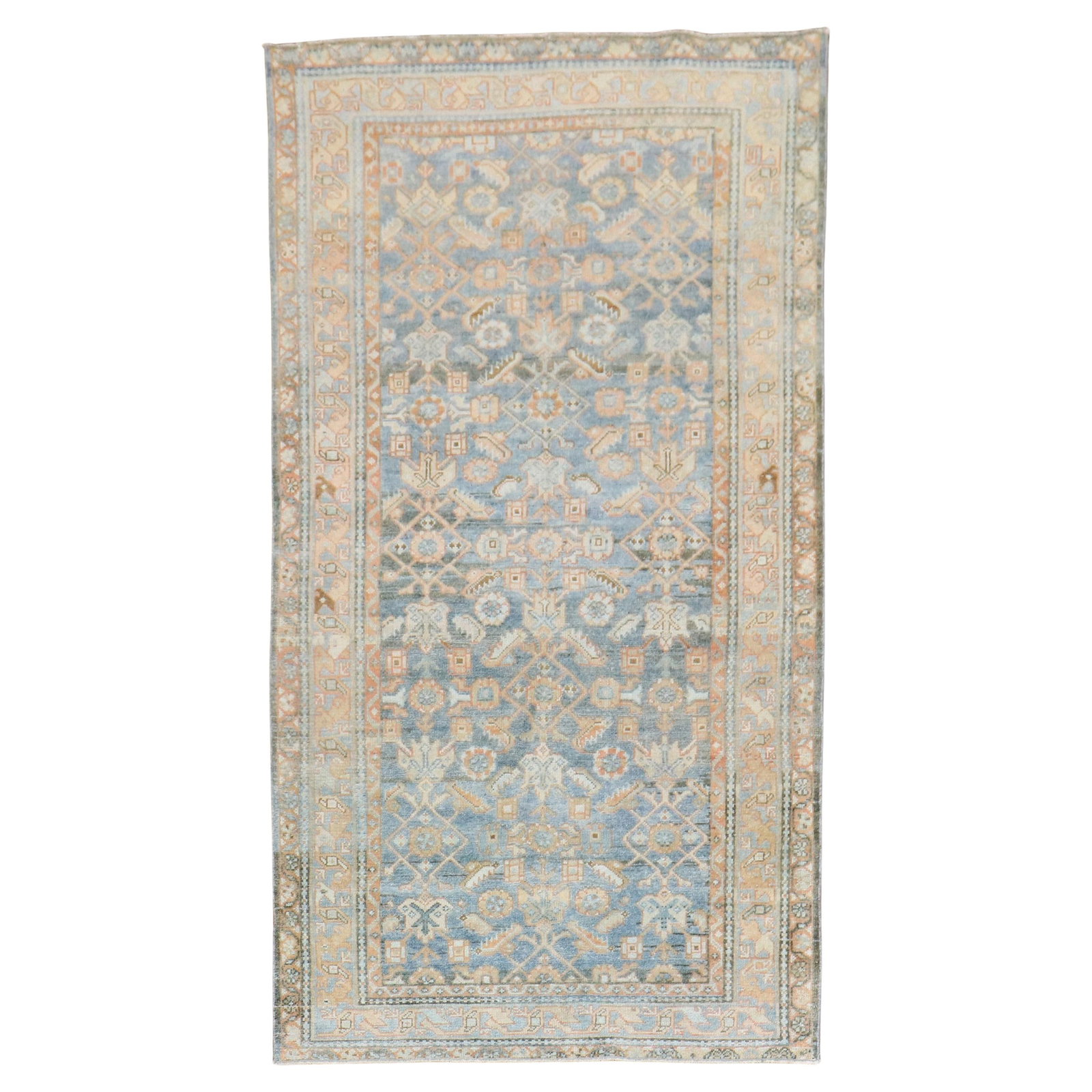 Zabihi Collection Light Blue Persian Malayer Hand-Knotted Runner 40 x 73 in: Zabihi Collection Light Blue Persian Malayer Hand-Knotted Runner 40 x 73 in Discover the elegance of this early 20th-century light blue Persian Malayer small runner, expertly hand-knotted from high-qu