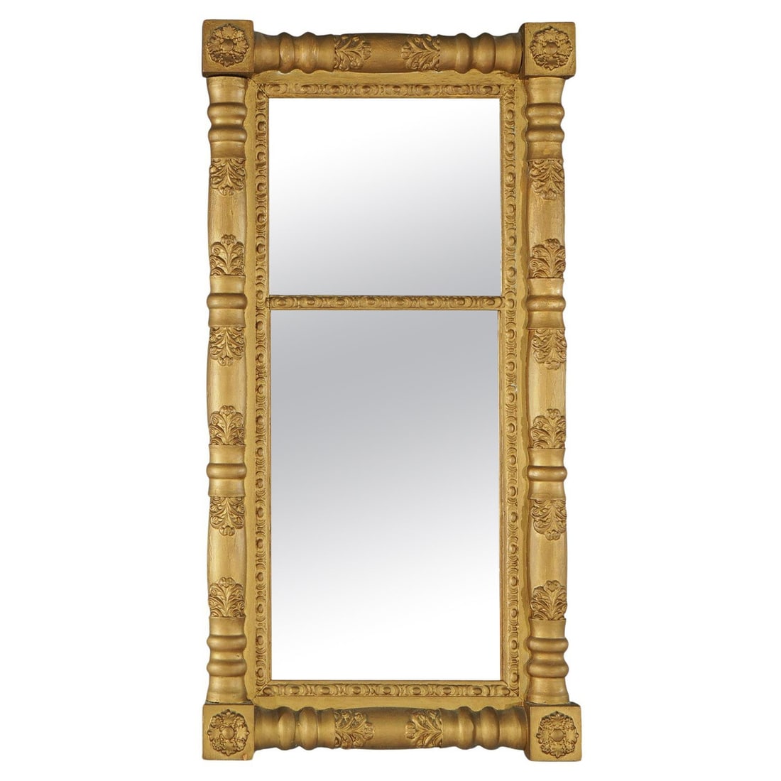 Antique Giltwood Wall Mirror American Classical C1840 Balustrade Design: Antique Giltwood Wall Mirror American Classical C1840 Balustrade Design This Antique American Classical Empire Balustrade Form Giltwood Wall Mirror, dating to circa 1840, is a stunning representation 