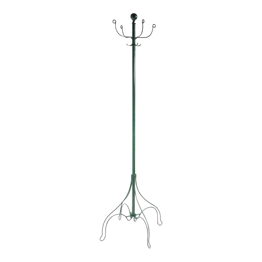 Vintage Green Painted Iron Coat Stand Circa 1900-1920: Vintage Green Painted Iron Coat Stand Circa 1900-1920 This antique wrought iron and steel coat stand, dating back to the early 1900s, is an elegant addition to any entryway. Featuring a robust design 