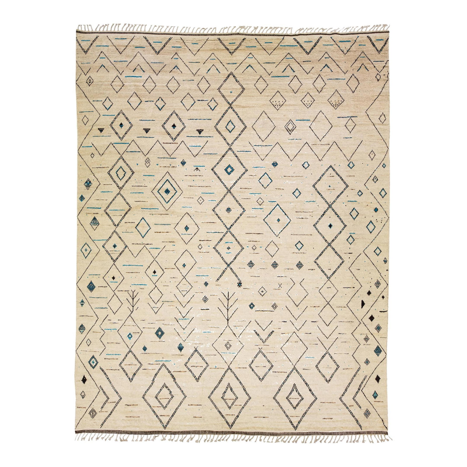 Beige Moroccan Berber Handmade Geometric Wool Rug 12' x 15'4: Beige Moroccan Berber Handmade Geometric Wool Rug 12' x 15'4 Enhance your living space with this exquisite handmade Moroccan Berber style rug. Crafted from high-quality wool, this beautiful piece feat