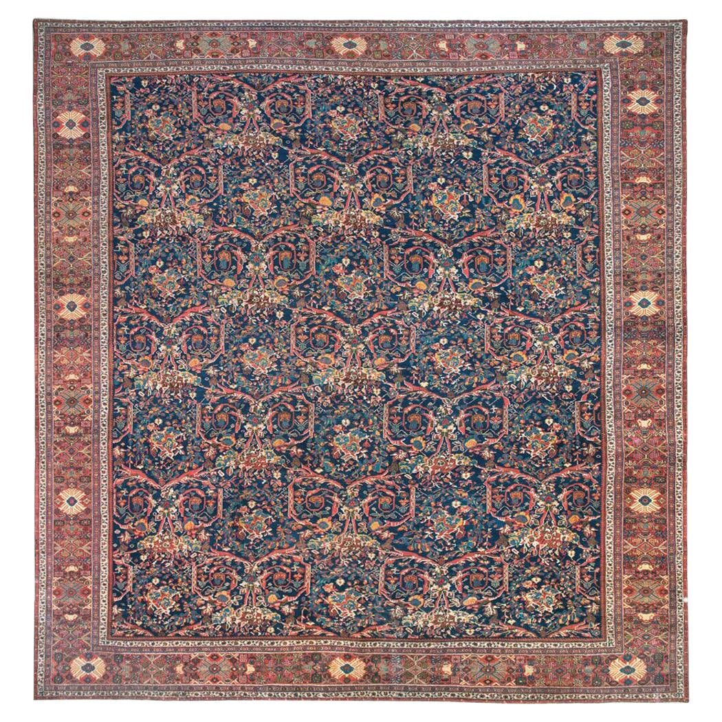 Oversize Persian Mahal Wool Rug Mustafi Design Navy Field 17'6" x 19' Circa 1910: Oversize Persian Mahal Wool Rug Mustafi Design Navy Field 17'6" x 19' Circa 1910 This exquisite oversize square Persian Mahal rug, attributed to Ziegler & Co., showcases a stunning all-over mustafi de
