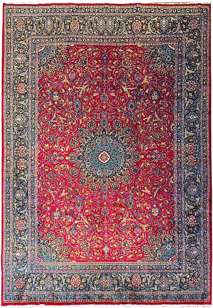 Genuine Persian Mashad Najaf Esfahan 9.9' x 13' Wool Rug Hand-Knotted: Genuine Persian Mashad Najaf Esfahan 9.9' x 13' Wool Rug Hand-Knotted Free continental US Shipping Elevate your living space with this stunning 9.9' x 13' Genuine Persian Mashad Najaf Esfahan Traditio