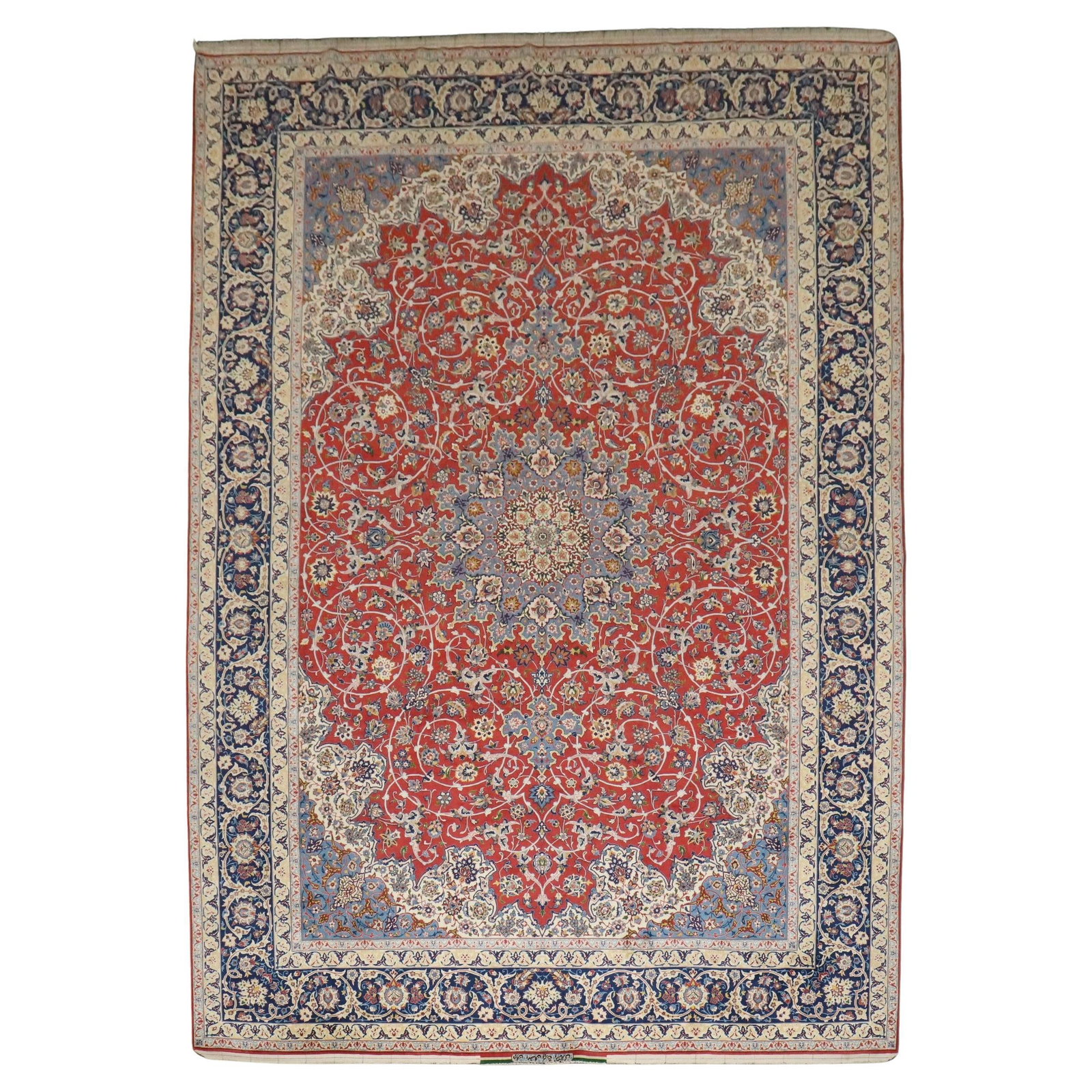 Zabihi Antique Isfahan Wool Rug by Abbas Tabandeh 106 x 148 in: Zabihi Antique Isfahan Wool Rug by Abbas Tabandeh 106 x 148 in Discover the exquisite beauty of this Antique Isfahan rug from the renowned Abbas Tabandeh workshop, crafted in the mid-20th century. Thi