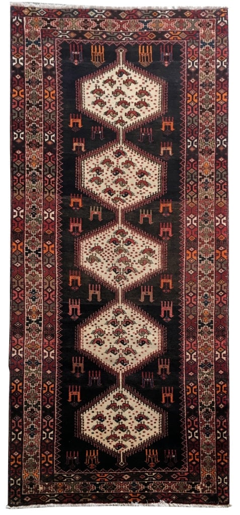 Handcrafted 4.5 x 10.1 Ivory Persian Hamadan Area Rug: Handcrafted 4.5 x 10.1 Ivory Persian Hamadan Area Rug Free continental US Shipping Transform your living space with the exquisite 4.5 x 10.1 Ivory Persian Hamadan Area Rug. Handcrafted by skilled Pers