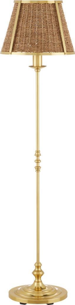 Currey Deauville Floor Lamp Polished Brass Natural Seagrass 55H: Currey Deauville Floor Lamp Polished Brass Natural Seagrass 55H Illuminate your space with the Elegant Deauville Floor Lamp, a stunning piece that combines style and functionality. Standing at a heigh