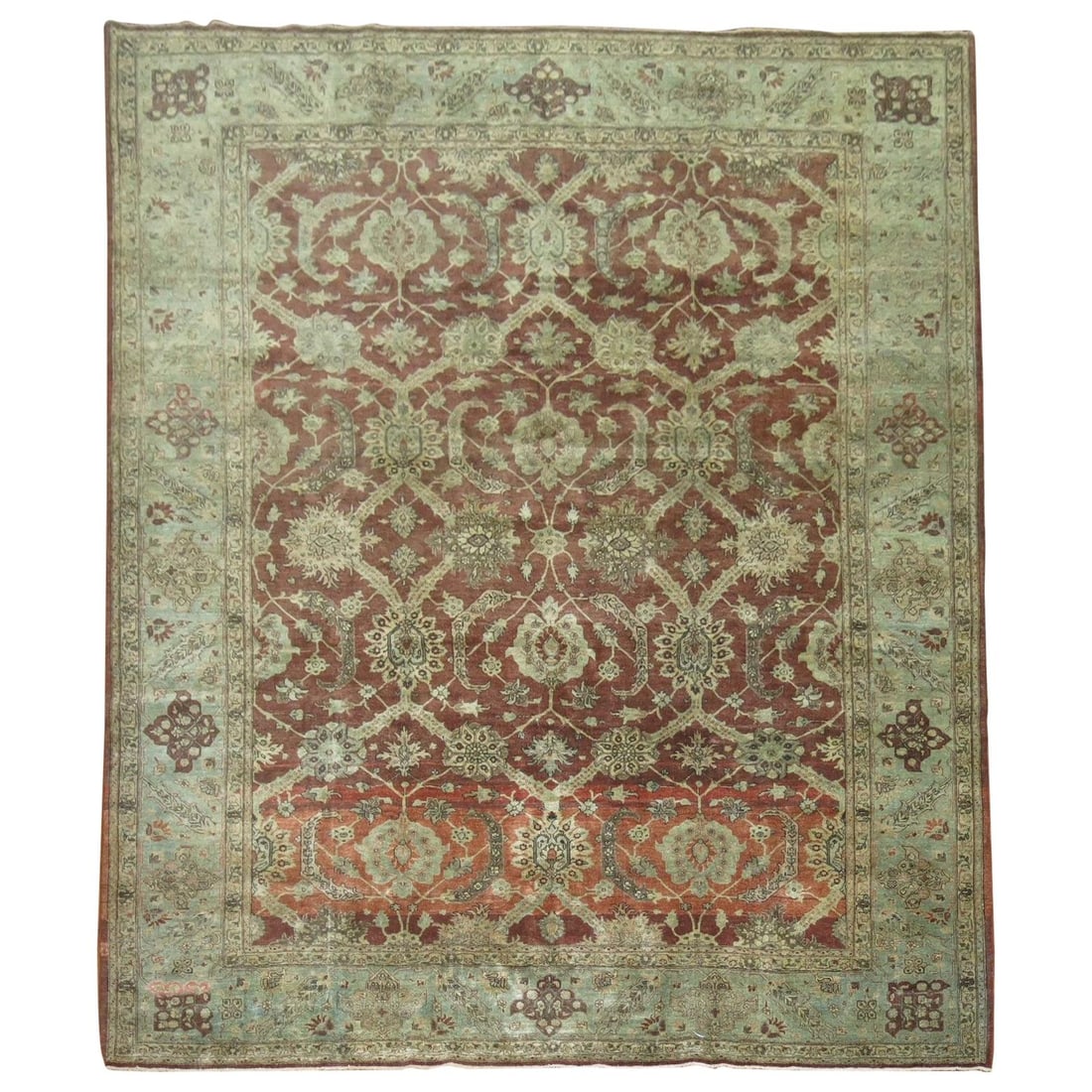 Zabihi Collection Antique Persian Tabriz Wool Rug 9'8 x 12'10: Zabihi Collection Antique Persian Tabriz Wool Rug 9'8 x 12'10 Discover the beauty of this authentic Crimson Antique Persian Tabriz Room Size Rug, featuring a rich and refined color palette of copper, 