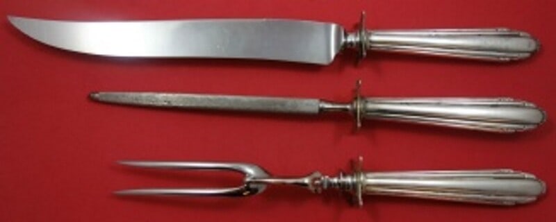 Dominick & Haff Contempora Sterling Silver 3pc Carving Set with 15" Knife: Dominick & Haff Contempora Sterling Silver 3pc Carving Set with 15" Knife This exquisite 3-piece roast carving set features the elegant Contempora pattern by Dominick & Haff, crafted from high-quality
