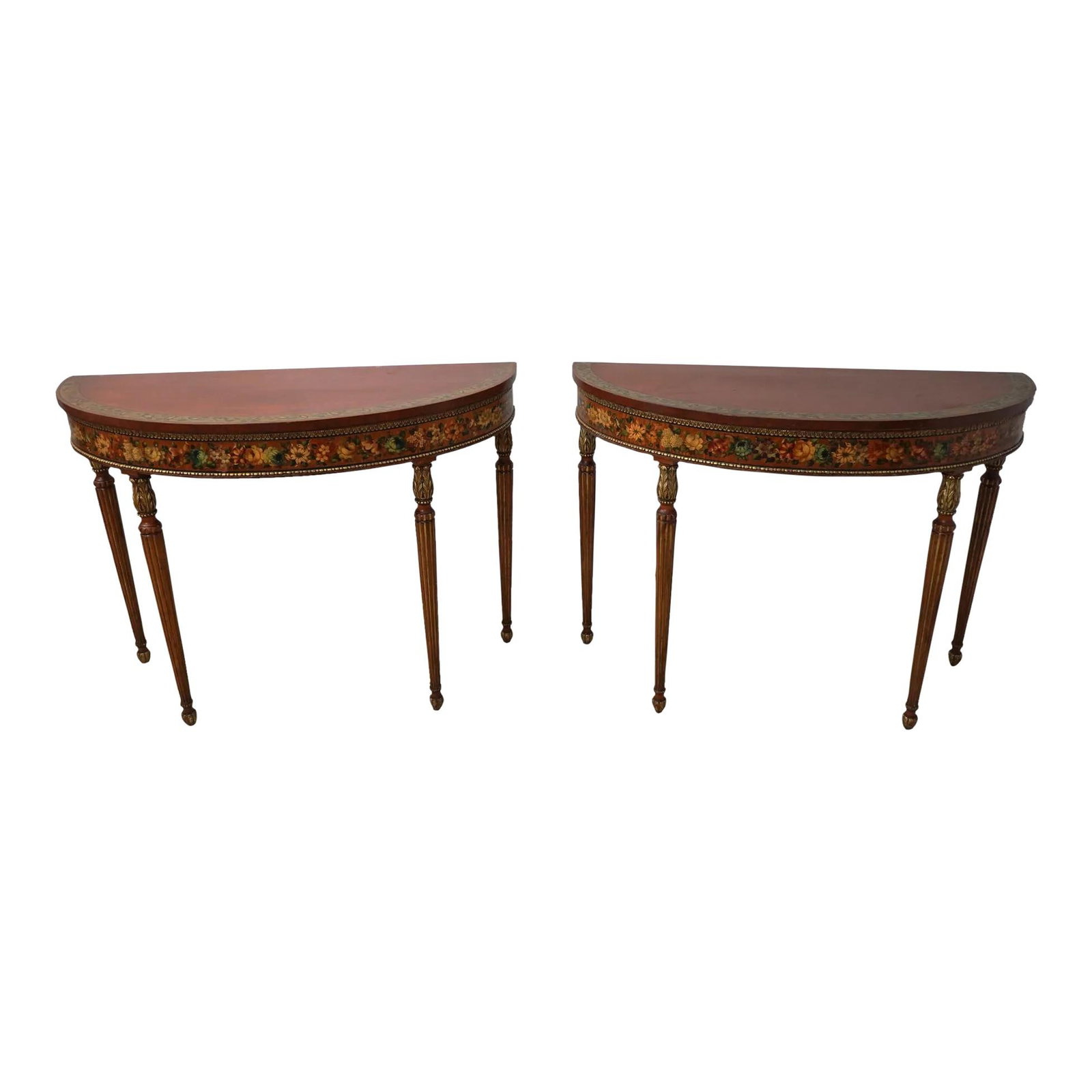 Rare Irwin 1920s Hand Painted Console Tables from Warner Brothers: Rare Irwin 1920s Hand Painted Console Tables from Warner Brothers This exquisite pair of console tables, dating back to the 1920s, showcases a rare early model with high-quality construction and a bea