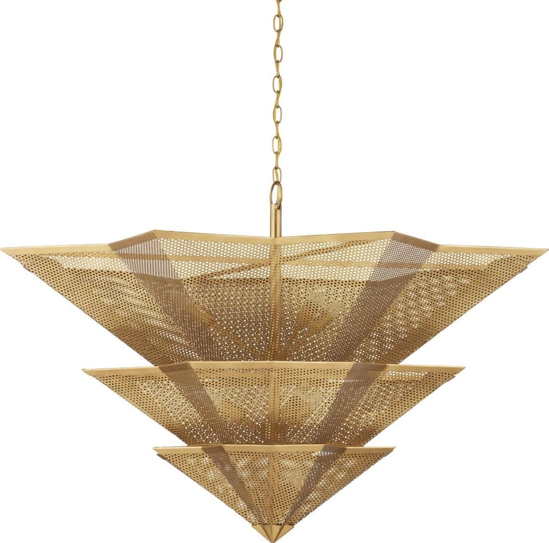 Currey Hanway Industrial Bowl Chandelier Gold Leaf 9 Bulbs: Currey Hanway Industrial Bowl Chandelier Gold Leaf 9 Bulbs Illuminate your space with the Hanway Chandelier, a stunning bowl chandelier that embodies industrial style. Crafted from wrought iron and fi