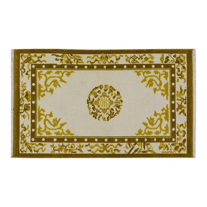 Hand-Knotted Wool Art Deco Rug in Chinese Style 3'x5': Hand-Knotted Wool Art Deco Rug in Chinese Style 3'x5' This vintage Chinese Art Deco rug is hand-knotted from wool using traditional rug-making techniques. Its design combines classic craftsmanship wit