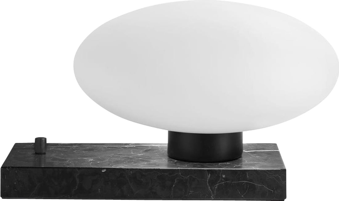 Cyan Lantana Contemporary Lamp Glass Marble Black Satin Opal: Cyan Lantana Contemporary Lamp Glass Marble Black Satin Opal Illuminate your space with the Modern Glass and Marble Lantana Lamp, a stylish addition to any contemporary decor. This lamp features a str