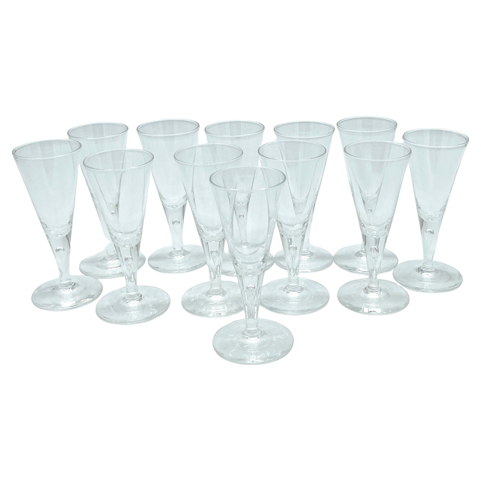 Set of 12 1960s Steuben #7924 Controlled Bubble Goblets: Set of 12 1960s Steuben #7924 Controlled Bubble Goblets This exquisite set of twelve vintage Steuben #7924 controlled bubble smaller goblets/wine glasses from the 1960s showcases exceptional craftsman