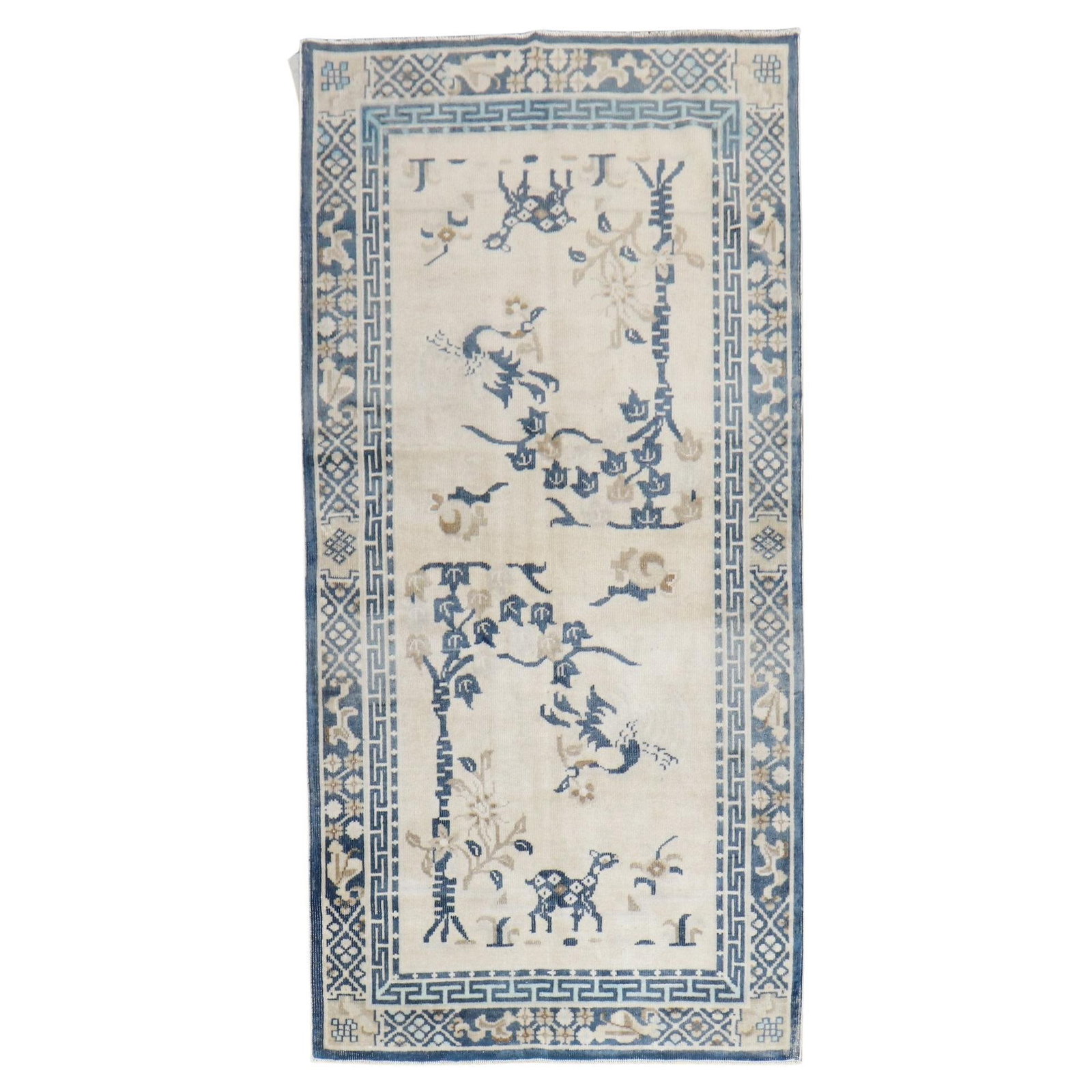 Mid-20th Century Hand-Knotted Chinese Oriental Rug with Animal Motif: Mid-20th Century Hand-Knotted Chinese Oriental Rug with Animal Motif This exquisite mid-20th century Chinese Peking carpet showcases a striking animal motif in elegant white and blue hues. Hand-knotte