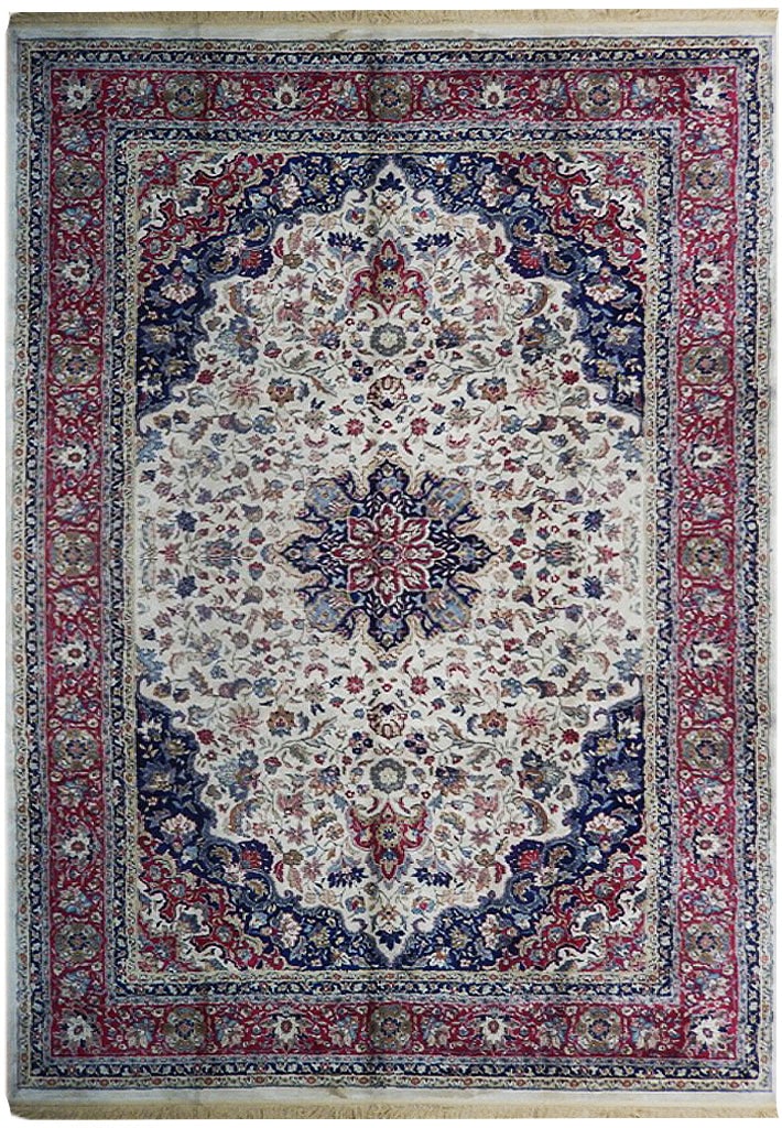 Elegant Hand-Knotted 6.5 x 4.8 Ivory Wool Area Rug: Elegant Hand-Knotted 6.5 x 4.8 Ivory Wool Area Rug Free continental US Shipping Enhance your home decor with this exquisite 6.5 x 4.8 ivory wool rug, designed with bold geometric patterns and vibrant 