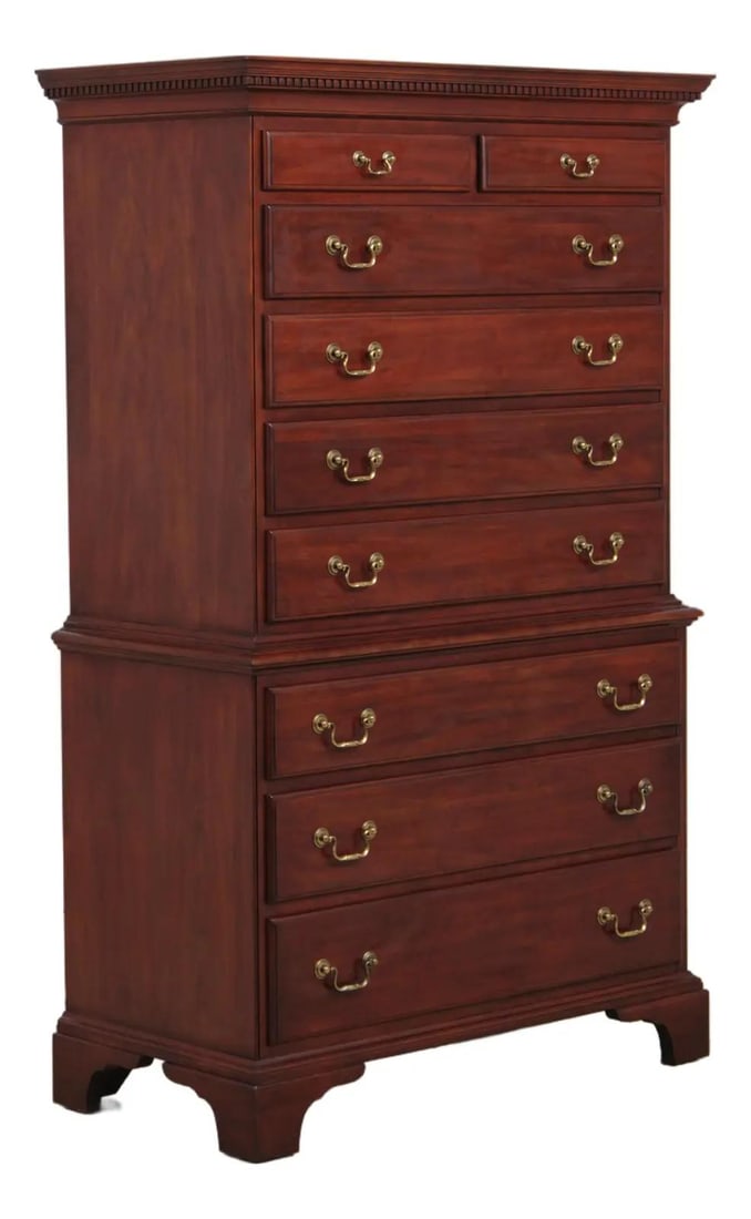 Chippendale Style Cherry Wood Tall Chest With Nine Drawers And Brass Hardware (1 of 10)