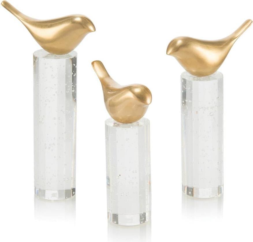 Brass Bird Sculptures on Crystal Rods Set by John-Richard: Brass Bird Sculptures on Crystal Rods Set by John-Richard Bring a touch of traditional charm to your decor with these exquisite perched brass birds set on crystal rods. Crafted with attention to detai