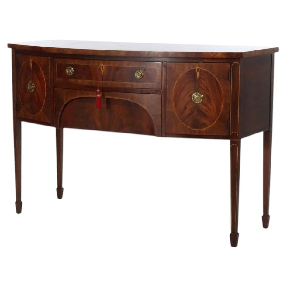 Mahogany Federal Revival Sideboard With Satinwood Banding English Style c1930: Mahogany Federal Revival Sideboard With Satinwood Banding English Style c1930 This English Style Federal Revival sideboard, crafted circa 1930, showcases refined mahogany construction with Satinwood b