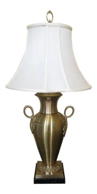 Wildwood Brass Urn Lamp with Marble Base and Shade: Wildwood Brass Urn Lamp with Marble Base and Shade Illuminate your space with this elegant Wildwood Brass Urn Lamp, featuring a classic design that enhances any decor. Made from durable brass and comp
