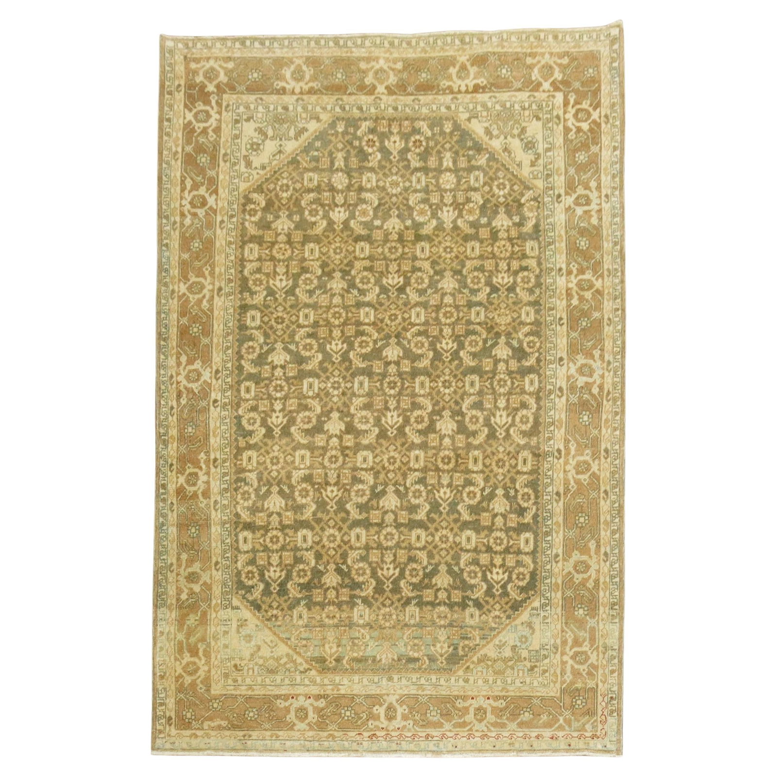 Antique Persian Malayer Rug Earth Tone Tabriz Style 58 x 81: Antique Persian Malayer Rug Earth Tone Tabriz Style 58 x 81 Discover the beauty of this Antique Persian Malayer Rug, showcasing a classic herati motif in rich earth tones. Hand-woven from high-quality