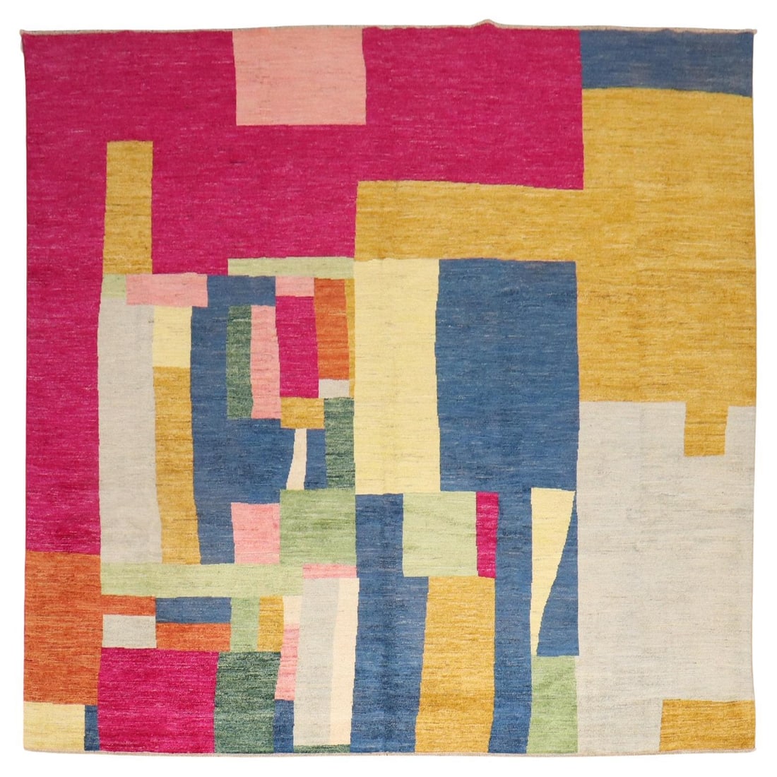 One of a Kind Afghan Hand-Knotted Abstract Square Rug 98 x 101 in (1 of 12)