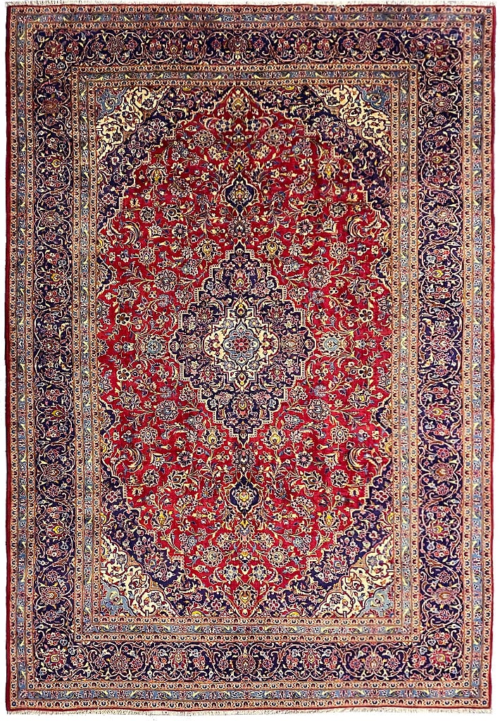 Traditional Persian Kashan Rug 9.8 x 14.6 Red Blue: Traditional Persian Kashan Rug 9.8 x 14.6 Red Blue Free continental US Shipping Experience the timeless elegance of this Genuine Persian Kashan Rug, featuring a traditional design in rich red and blue