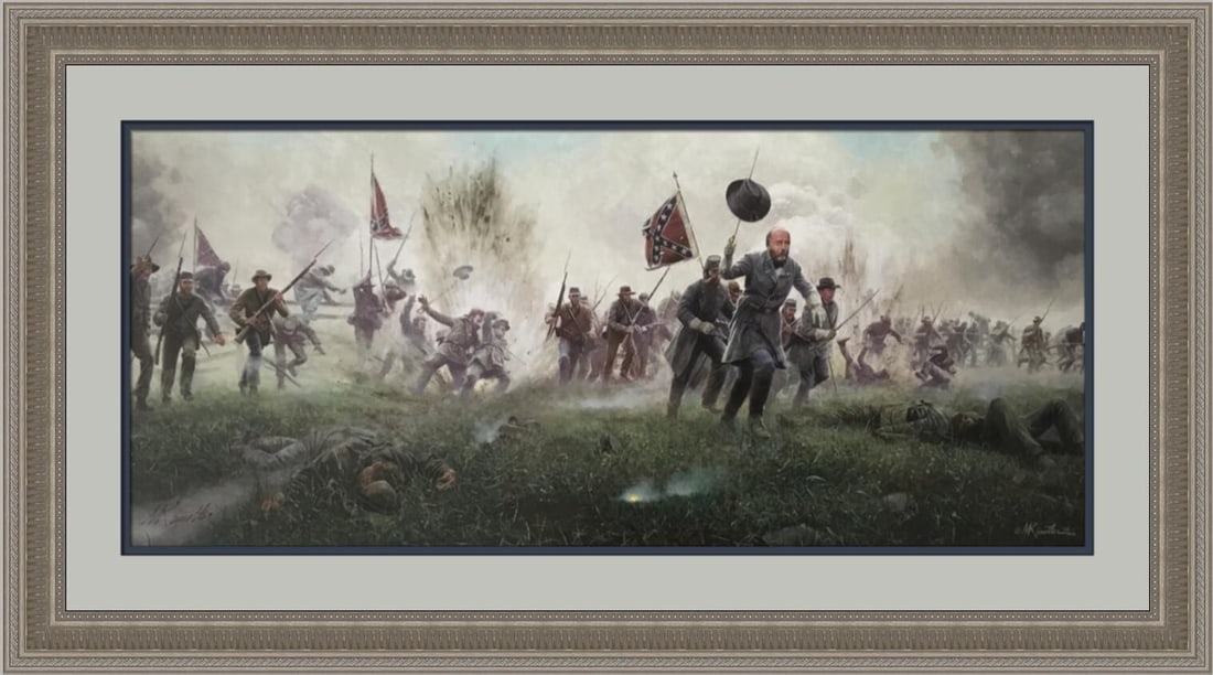 Mort Kunstler Signed Limited Edition Framed Civil War Print with COA: Mort Kunstler Signed Limited Edition Framed Civil War Print with COA This is a limited edition offset lithograph print titled "On They Came with Flags Flying" by Mort Kunstler. The print is hand signe