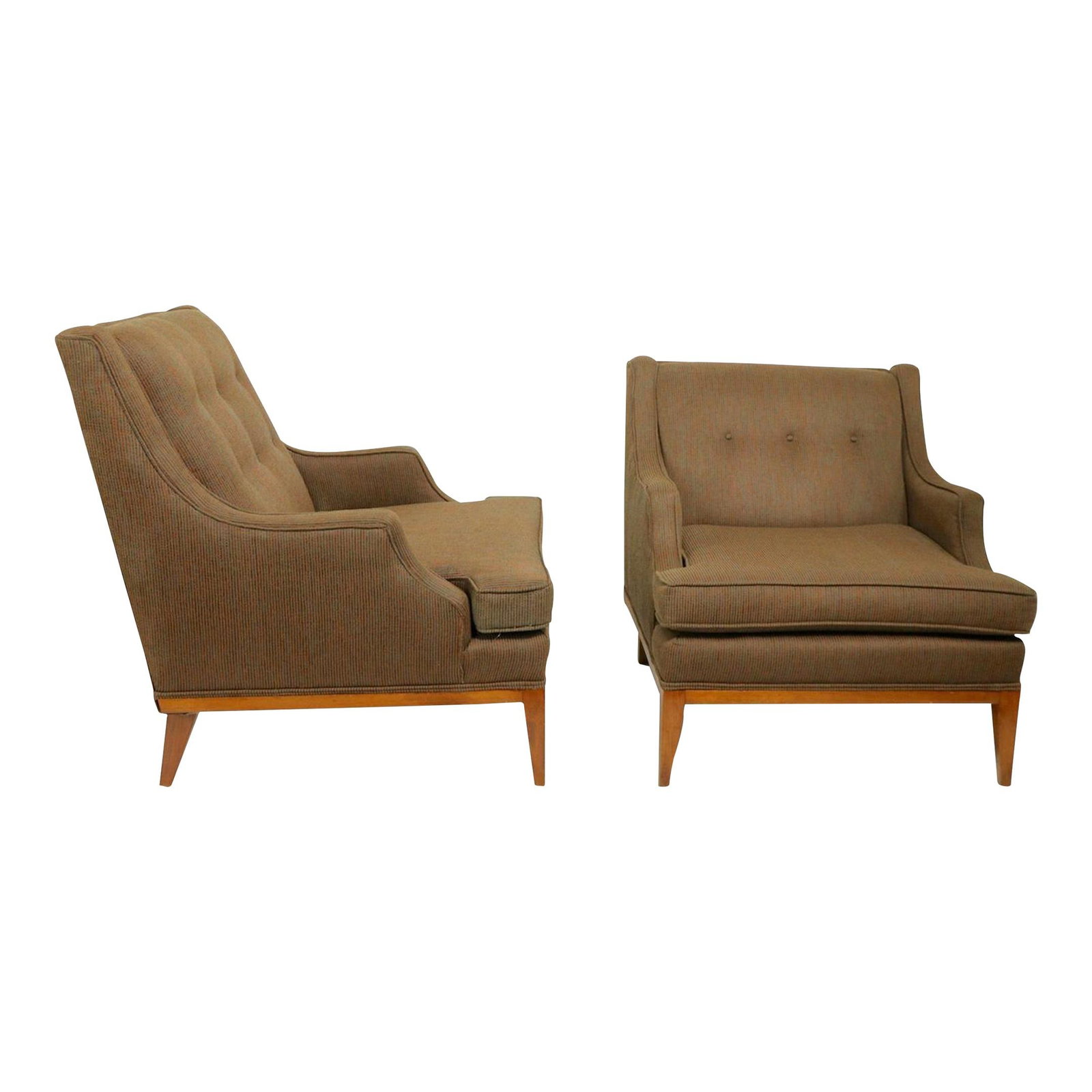 Mid Century Gimson Slater Mr Mrs Lounge Club Chairs Pair: Mid Century Gimson Slater Mr Mrs Lounge Club Chairs Pair Discover a pair of stylish and comfortable Mr. and Mrs. lounge chairs, attributed to the renowned English furniture maker Gimson and Slater. Th