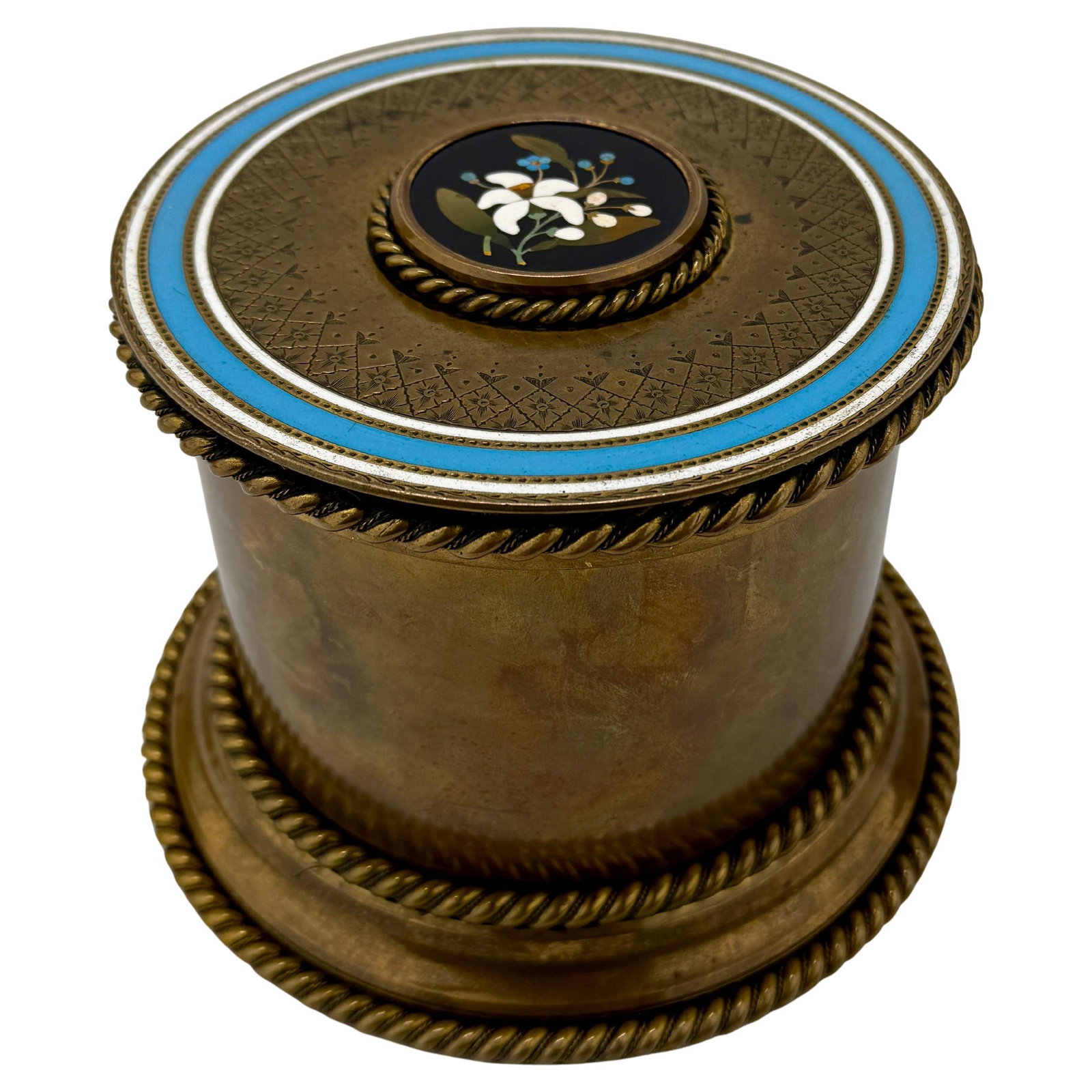 Grand Tour Bronze Two-Tone Enamel Pietra Dura Box C. 1880: Grand Tour Bronze Two-Tone Enamel Pietra Dura Box C. 1880 This exquisite Grand Tour dressing box or humidor, crafted in France circa 1880, showcases the luxurious design and meticulous craftsmanship o