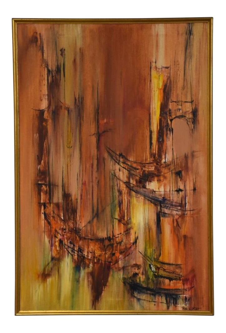 Vibrant Abstract Oil Painting on Canvas by Rita L. Frost: Vibrant Abstract Oil Painting on Canvas by Rita L. Frost This stunning abstract oil painting on canvas by Rita L. Frost features a vibrant burnt orange color palette, making it an eye-catching additio