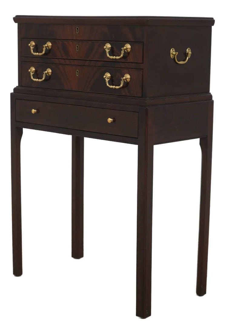 Mahogany Silver Storage Chest Colonial Williamsburg Design With Brass Hardware: Mahogany Silver Storage Chest Colonial Williamsburg Design With Brass Hardware This Stickley Colonial Williamsburg silver chest features high-quality mahogany construction with dovetailed drawers and 