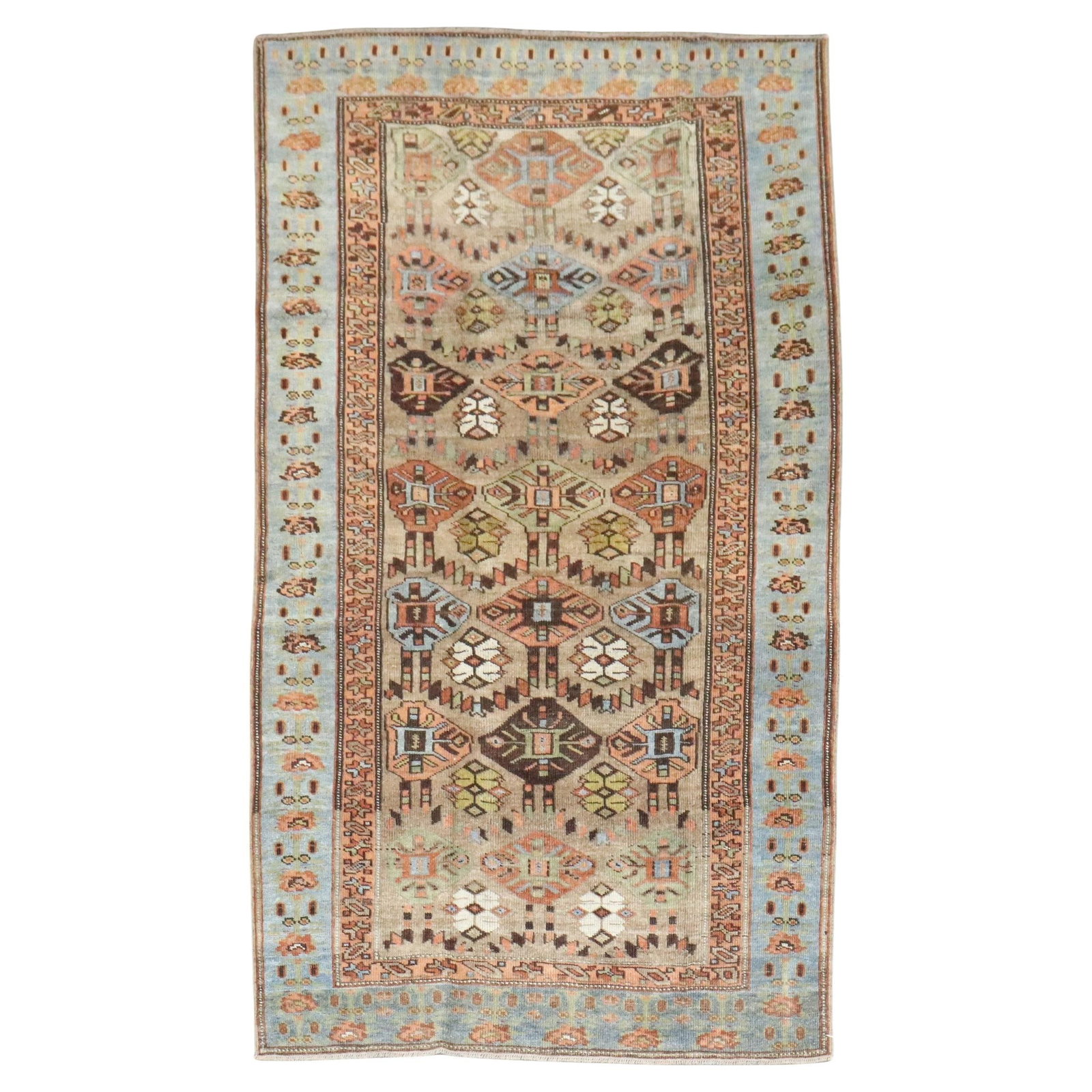 Early 20th Century Northwest Persian Serab Wool Rug 4'2" x 7'4": Early 20th Century Northwest Persian Serab Wool Rug 4'2" x 7'4" This antique Northwest Persian Serab scatter rug features a Bakshaish geometric design with a camel field. Hand-knotted from wool, it or