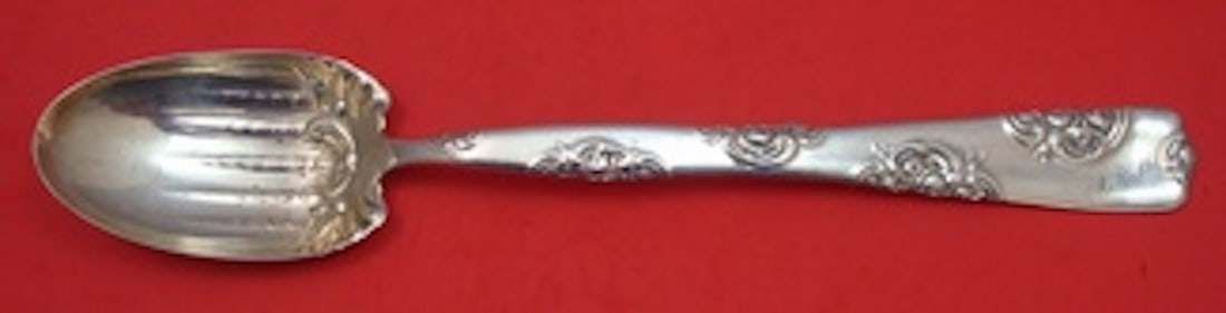 Whiting Sterling Silver 12" Rose and Scroll Stuffing Spoon: Whiting Sterling Silver 12" Rose and Scroll Stuffing Spoon This elegant stuffing spoon from Whiting showcases the timeless Rose and Scroll pattern, crafted from high-quality sterling silver. Measuring