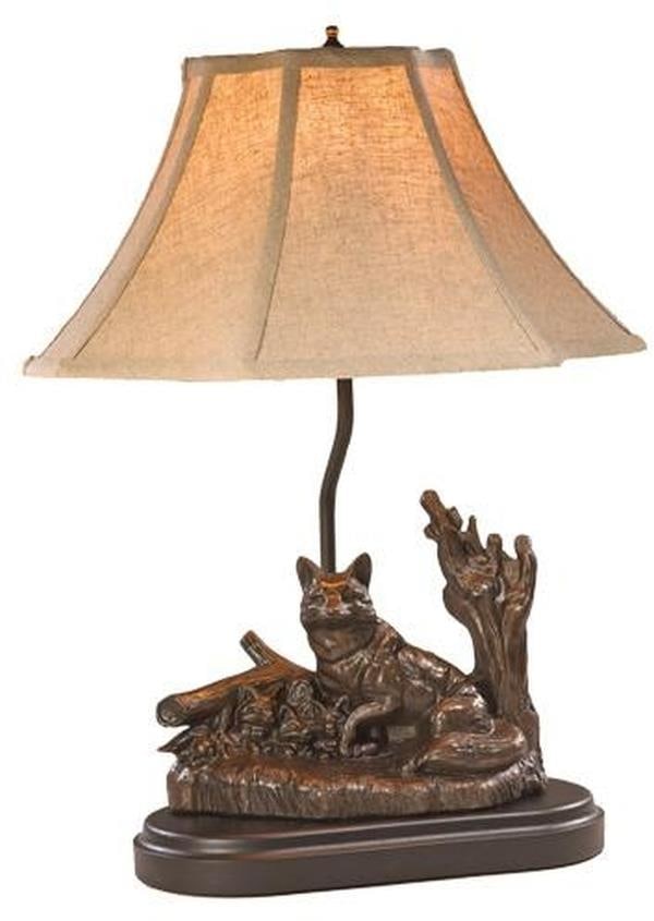 Rustic Lodge-Style Fox Motif Table Lamp Hand-Cast Resin 19H (1 of 1)