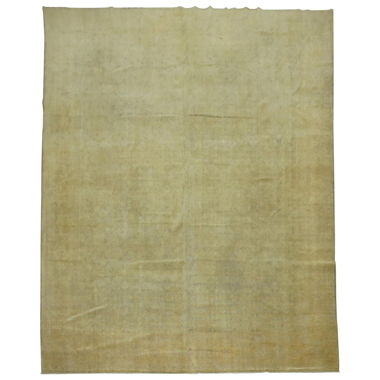 10'4" x 13'9" Antique Wool Persian Tabriz Rug in Pale Green and Yellow: 10'4" x 13'9" Antique Wool Persian Tabriz Rug in Pale Green and Yellow This exquisite antique Persian Tabriz rug features a beautiful palette of pale green, blues, and yellow, showcasing the intricate