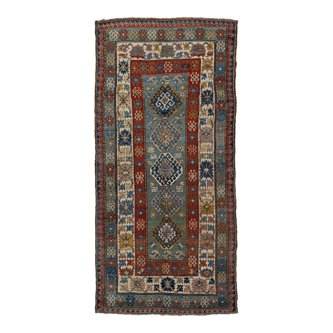 Antique Persian Shirvan Wool Rug Tribal Design Blue 4'6 x 9'6: Antique Persian Shirvan Wool Rug Tribal Design Blue 4'6 x 9'6 This exquisite Antique Persian Shirvan rug features a captivating tribal pattern with rich brown, beige, and red accents set against a str