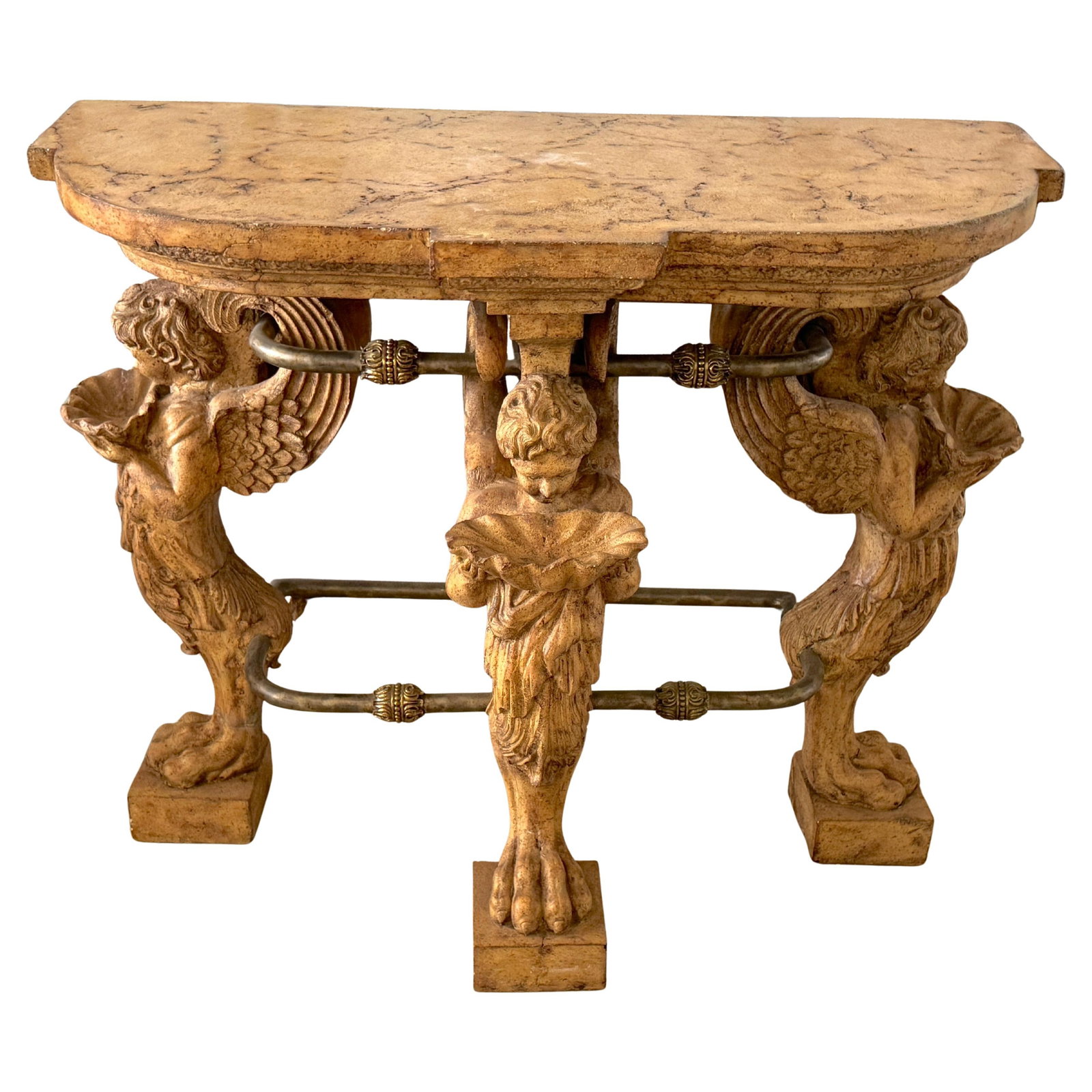 Neoclassical Console Table with Cast Stone Angels Brass and Iron Details (1 of 11)