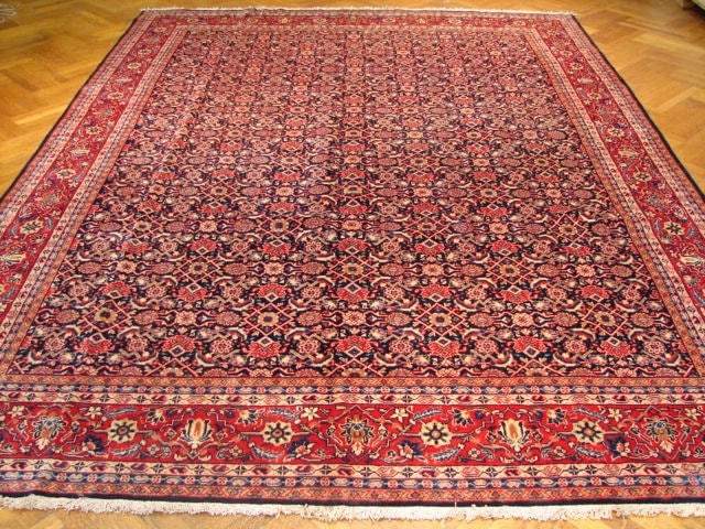 Handmade 9'10 x 13'3 Navy Blue Persian Herati Sarouk Rug: Handmade 9'10 x 13'3 Navy Blue Persian Herati Sarouk Rug Free continental US Shipping Elevate your living space with this exquisite 9' 10" x 13' 3" Navy Blue Old Handmade Persian Herati Sarouk Rug. Sk