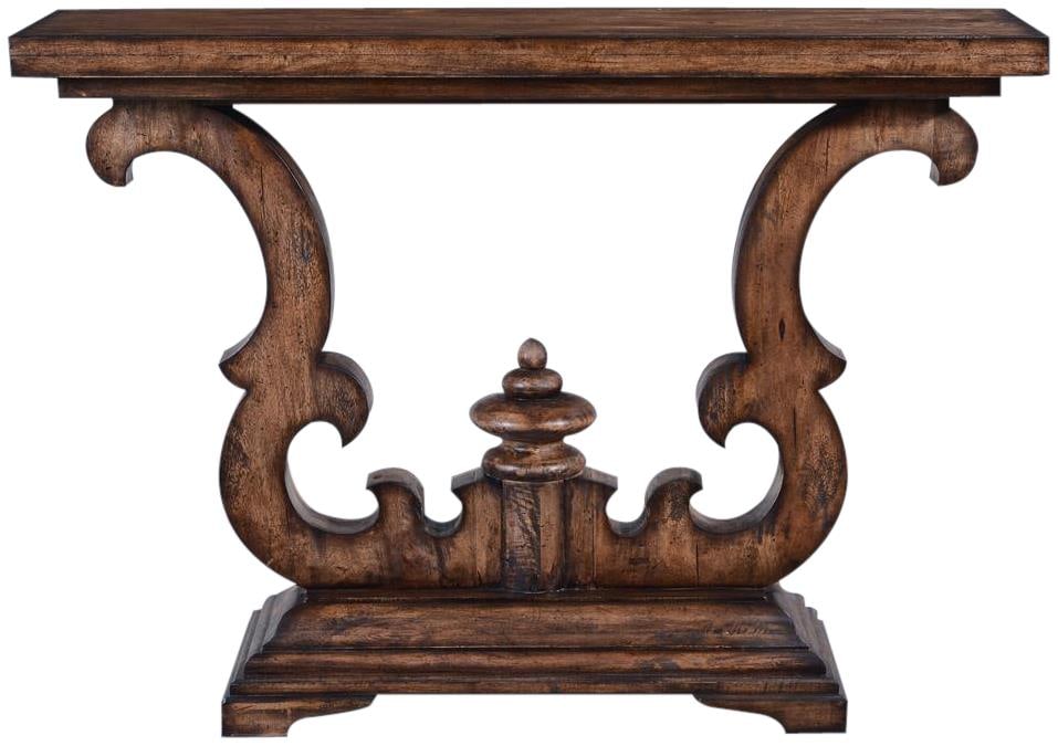 Cambridge Solid Wood Console Table Rustic Pecan Old World Style: Cambridge Solid Wood Console Table Rustic Pecan Old World Style Experience the elegance of the Timeless Old World European Console Table, crafted in a rustic pecan finish. This exquisite piece stands 