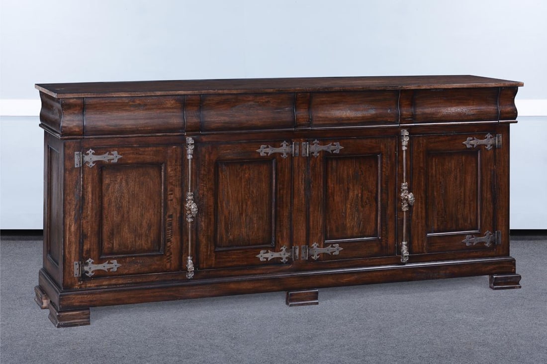 Philippe Sideboard French Country Style Solid Wood Dark Rustic Pecan: Philippe Sideboard French Country Style Solid Wood Dark Rustic Pecan Introducing the French Country Farmhouse Philippe Sideboard, a beautifully crafted addition to your dining space. This sideboard sh