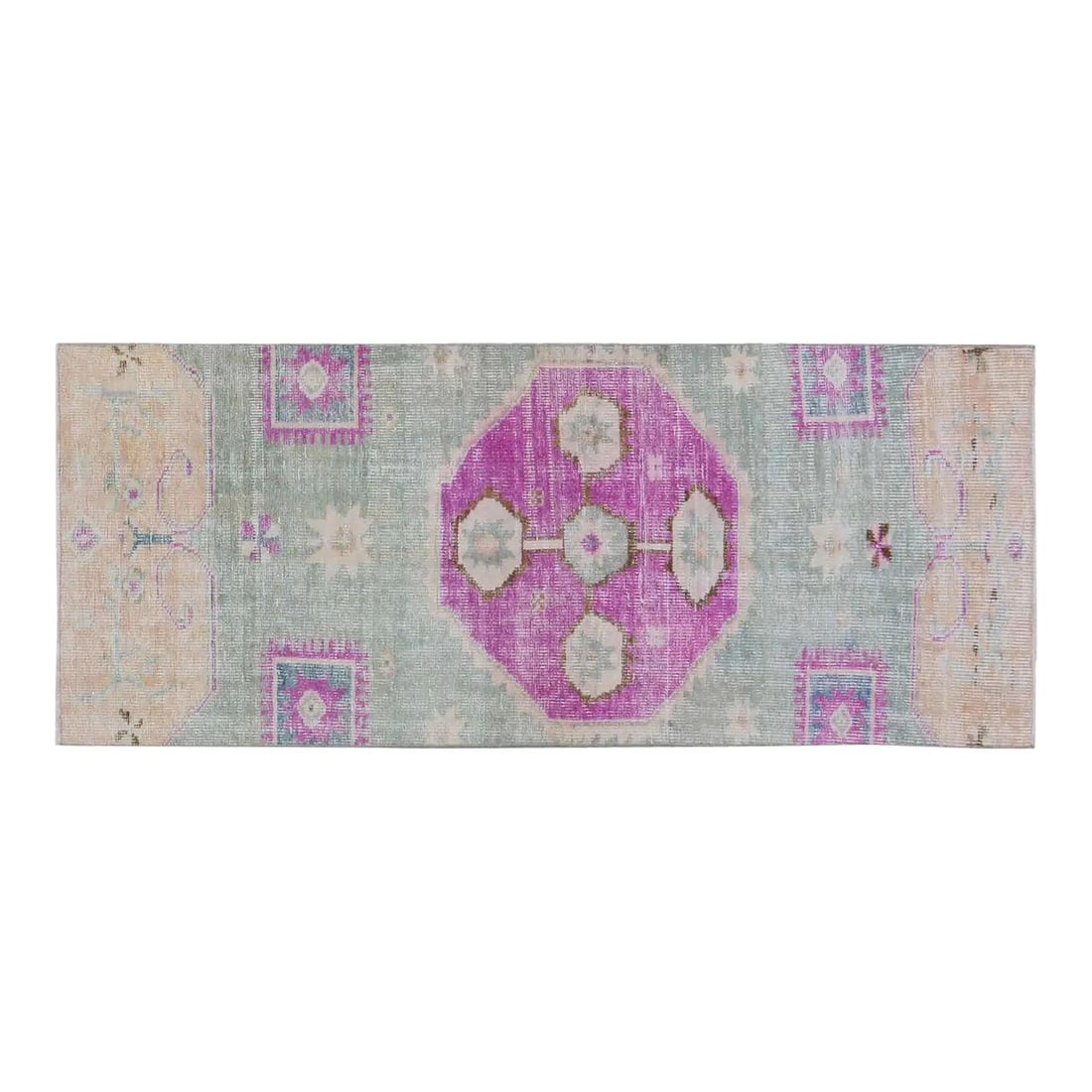 Hand-Knotted Wool Anatolian Runner Rug in Purple 2'10" x 7': Hand-Knotted Wool Anatolian Runner Rug in Purple 2'10" x 7' This vintage Turkish Anatolian rug is hand-knotted from wool using traditional techniques, offering a blend of enduring craftsmanship and mo