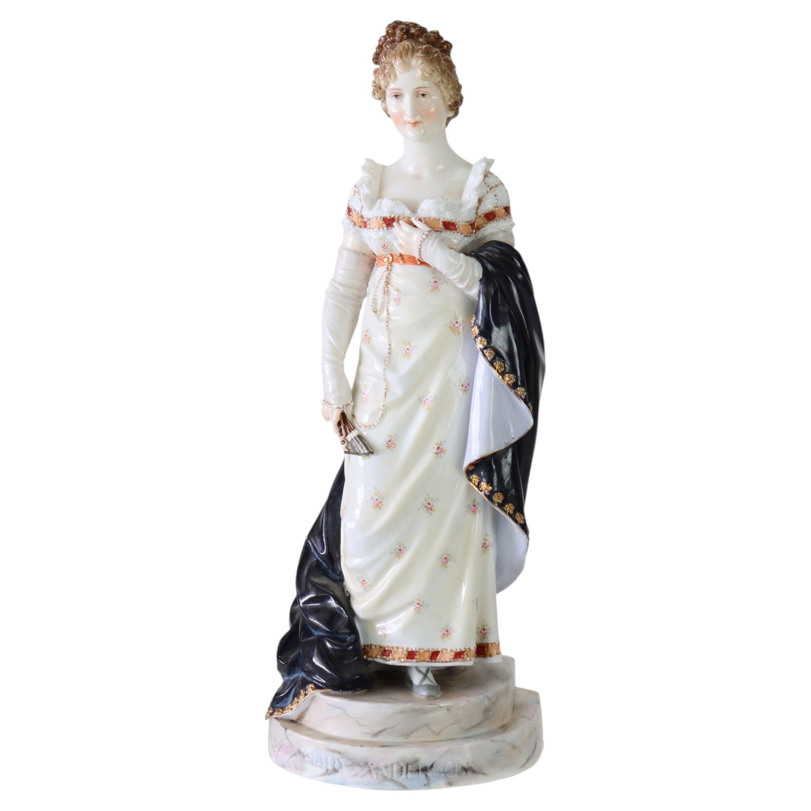Antique Volkstedt Porcelain Figurine Mary Anderson as Pauline Deschapelles c1890: Antique Volkstedt Porcelain Figurine Mary Anderson as Pauline Deschapelles c1890 This is an antique German Volkstedt porcelain figure from the late 19th century, circa 1890, portraying the American ac