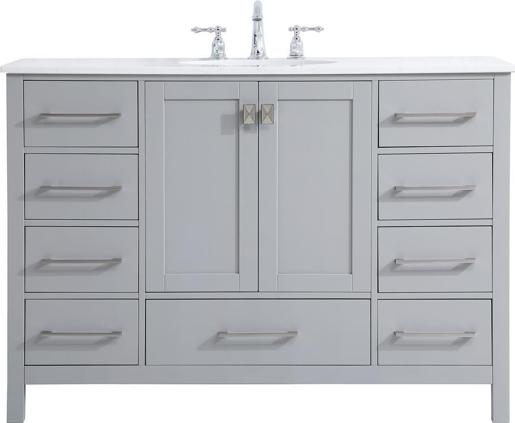Elegant Lighting Gray 48 Inch Transitional Bathroom Vanity Stone Top: Elegant Lighting Gray 48 Inch Transitional Bathroom Vanity Stone Top This elegant 48" bathroom vanity features a stunning stone top and a sophisticated brushed nickel finish. Designed in a transitiona